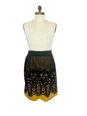Philosophy di Alberta Ferretti Skirt Yellow/BLK SZ 8 Silk Textured Chic Evening